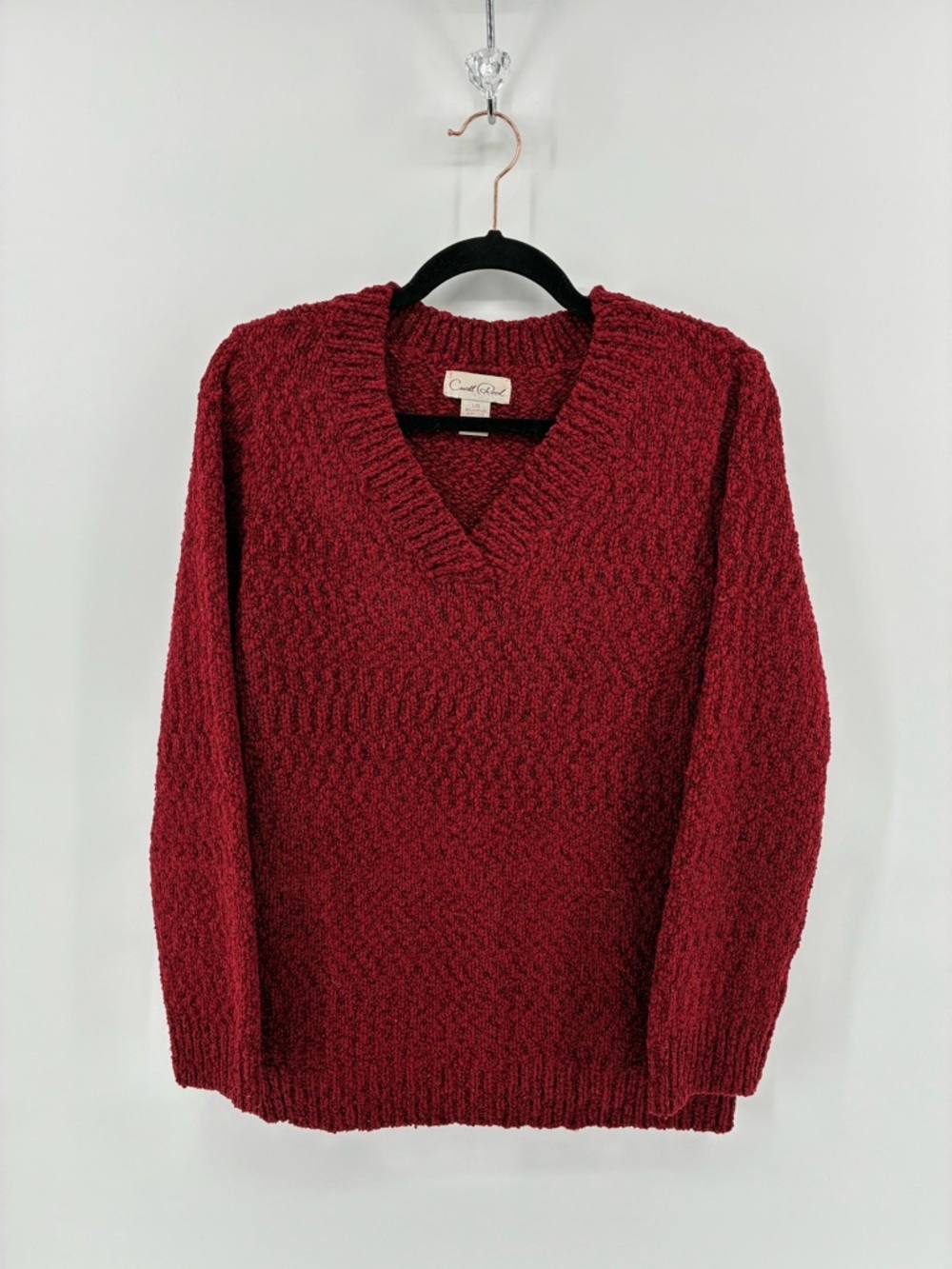 Cozy V-Neck Sweater in Deep Metallic Red